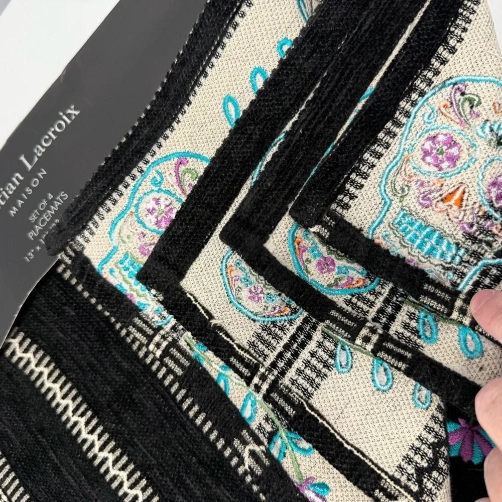 NEW Christian Lacroix Dia De Los Muertos Placemats 4pc Set 13x19 Skulls Day Dead